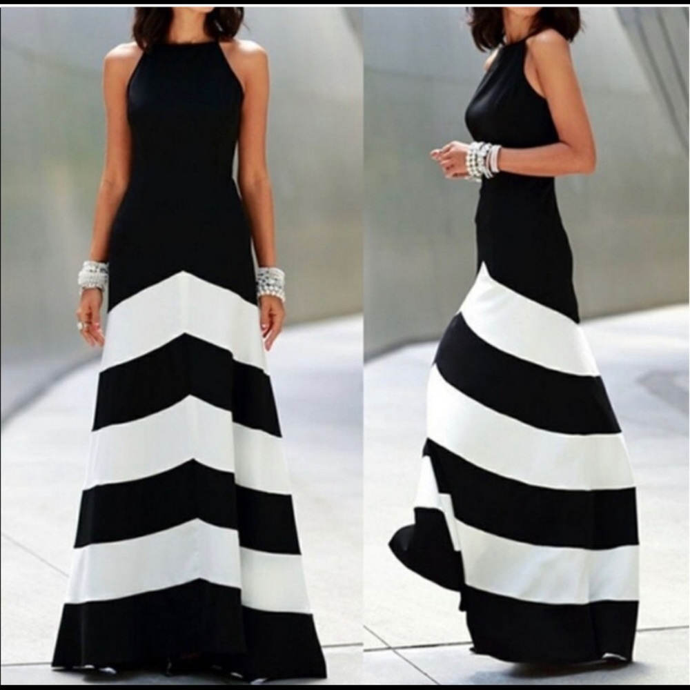 ⭐️5 Star Sale! Black + White Striped Jersey Maxi
